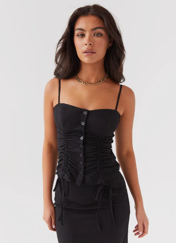 Women's Cozy Outfit For Lounging Ariana Linen Bustier Top - Black