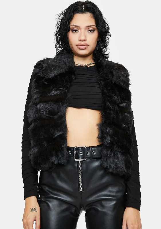 Women's Elegant Formal Outfit Licorice Spun Sugar Faux Fur Vest