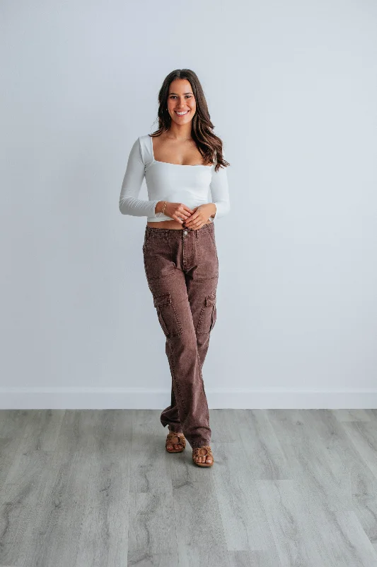 Comfortable Women's Clothes Kyson Cargo Pants - Chocolate