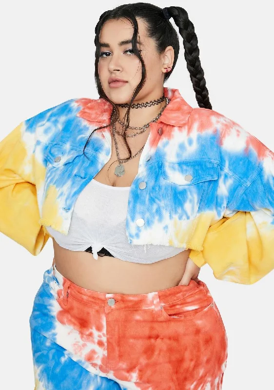 Women's Evening Clothes Plus Love And Laughter Tie Dye Crop Jacket