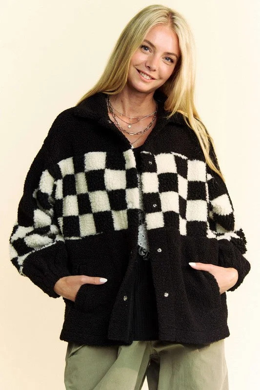 Women's Trendy Attire Hot Girl Davi & Dani Checkered Snap Down Faux Fur Jacket