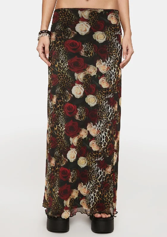 Casual Clothing For Women Dark Rose Animal Print Maxi Skirt
