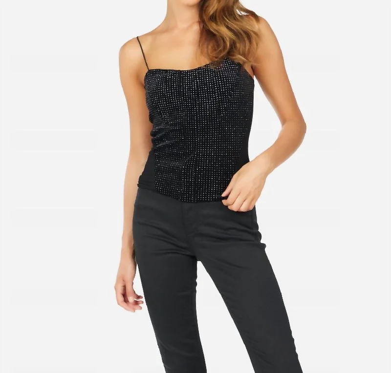 Women's Trendy Casual Outfit Fang Glitter Velour Crop Bustier Top In Black