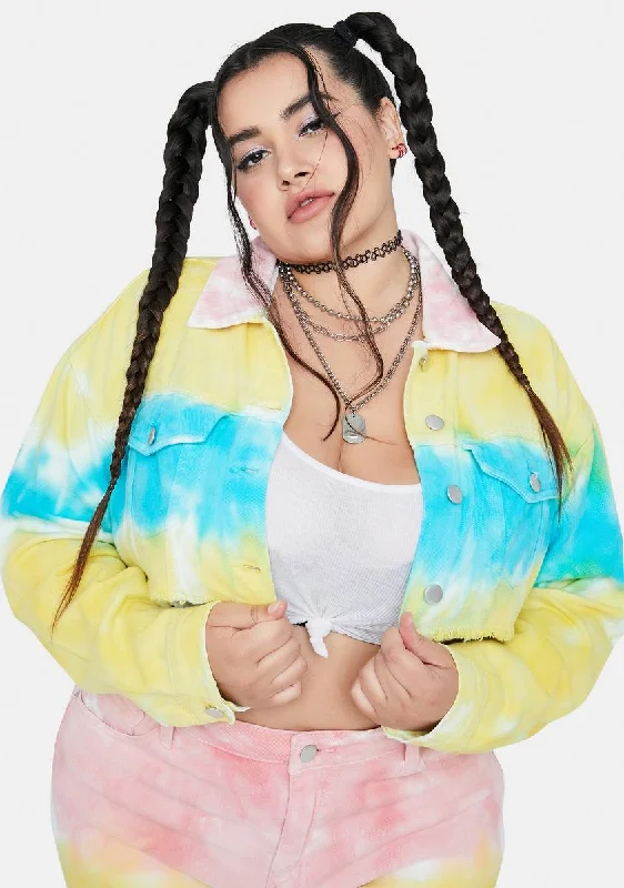 Women's High-Fashion Outfit Plus Sun Dance Tie Dye Crop Denim Jacket