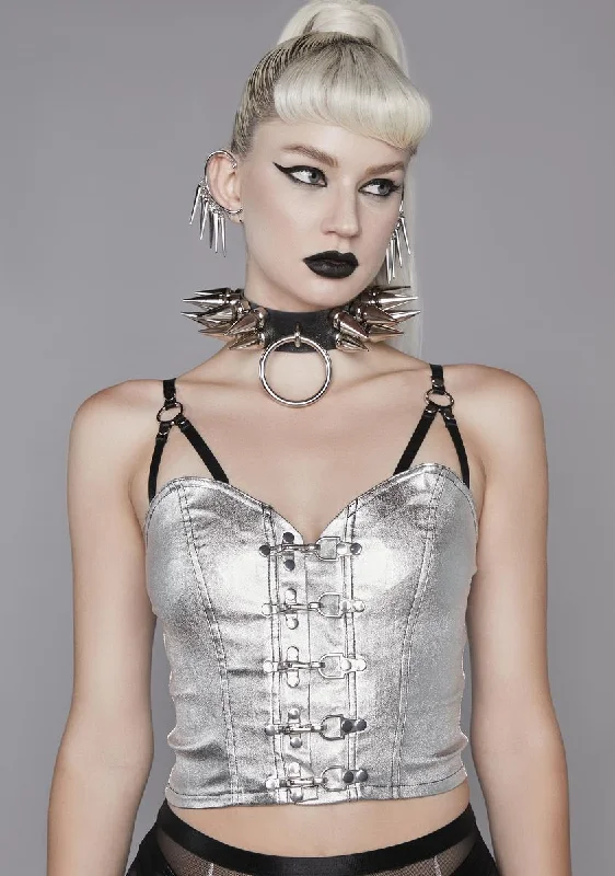 Women's Seasonal Garments Cyberpunk Cinema Metallic Bustier Top