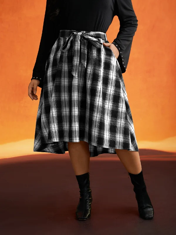 Women's Outerwear Attire Plaid Waist Tie A-Line Skirt