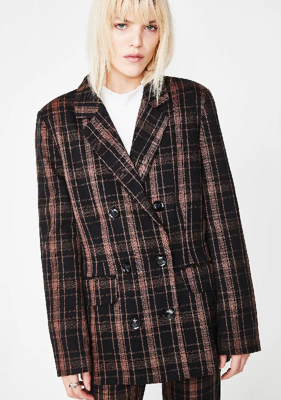 Fashion-Forward Women's Clothing Half Bad Plaid Blazer