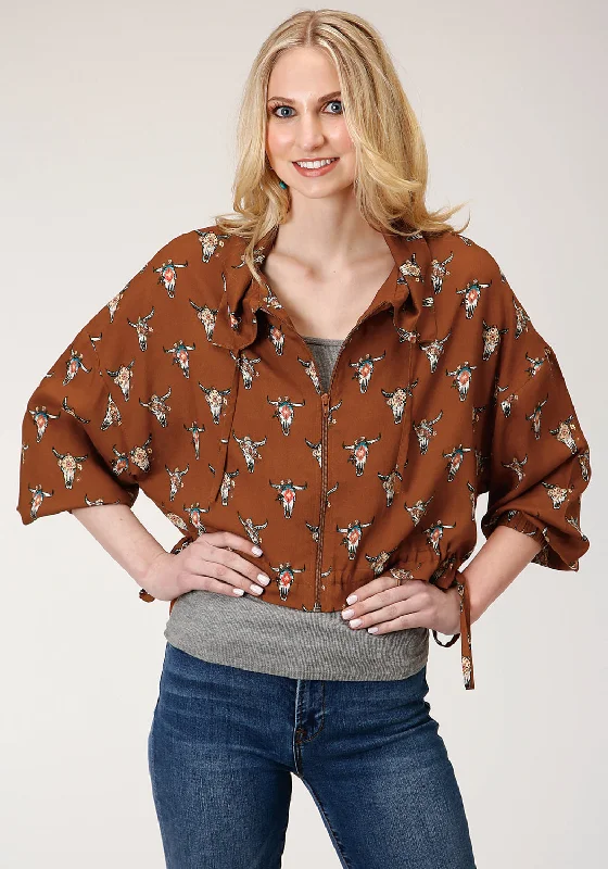 Women's Occasion Wear Apparel Roper Womens Cow Skulls Brown 100% Rayon Jacket