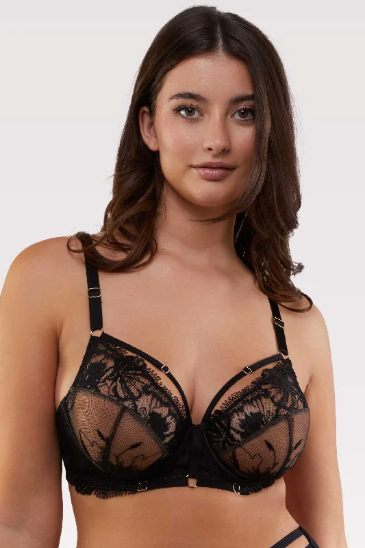 Women's Clothing For Special Occasions Vivian Black Embroidery Plunge Bra