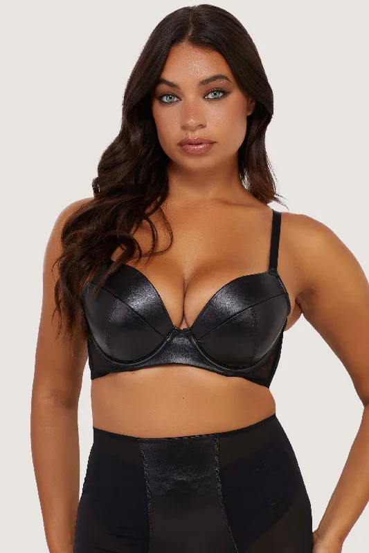 Women's Casual Attire Iris Black Leatherette Padded Plunge Bra