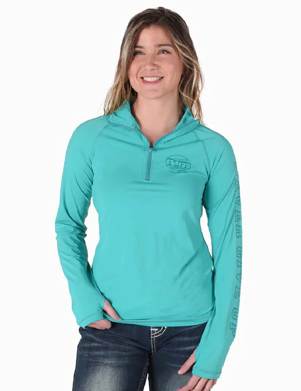 Luxury Women's Clothes Cowgirl Tuff Womens UPF Quarter Zip Turquoise Nylon Softshell Jacket Luxury Women's Clothes Cowgirl Tuff Womens UPF Quarter Zip Turquoise Nylon Softshell Jacket