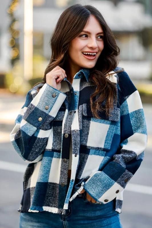 Women's Activewear Apparel FINAL SALE - Casually Adored Navy Plaid Shacket