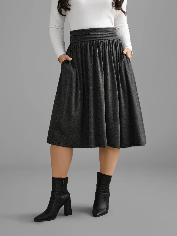 Women's Weekend Outfit Plain Ruched Pocket Slightly Stretchy Skirt