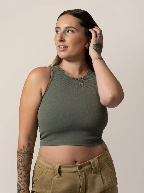 Women's Chic Outerwear Garments Sublime® Bamboo Maternity & Nursing Longline Bra Top | Olive Heather