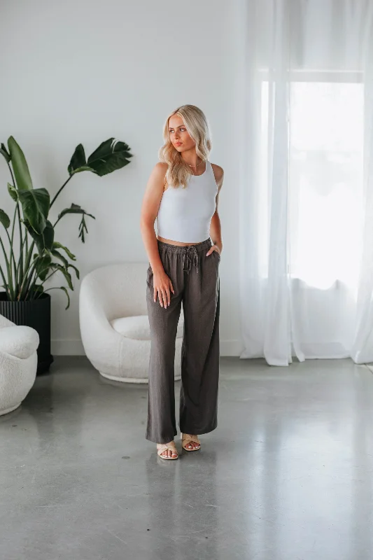 Elegant Women's Evening Garments Tamera Linen Pants - Charcoal