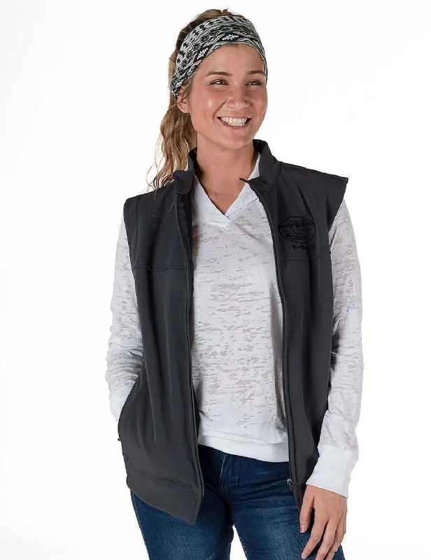 Women's Athleisure Apparel Cowgirl Tuff Womens Stretch Charcoal Nylon Softshell Vest Women's Athleisure Apparel Cowgirl Tuff Womens Stretch Charcoal Nylon Softshell Vest