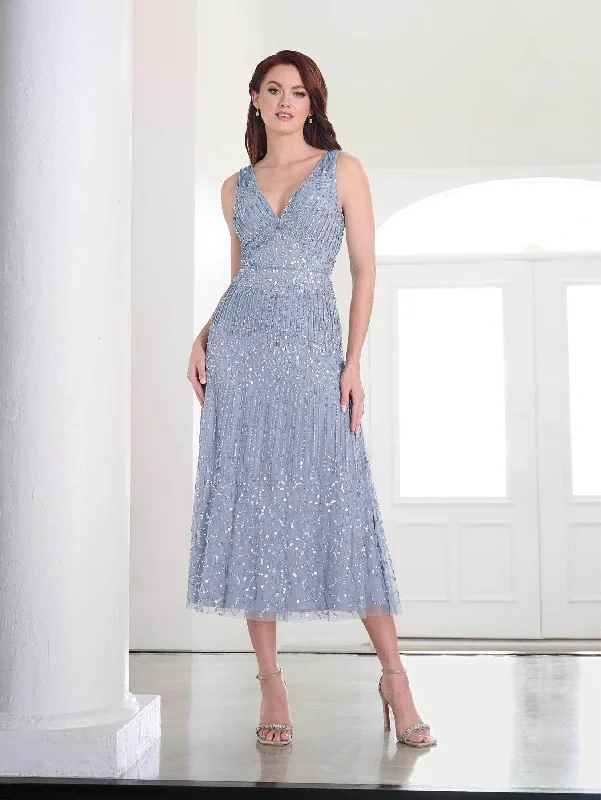 Weekend Exclusive Adrianna Papell Platinum 40456 - Beaded Tea-Length Dress