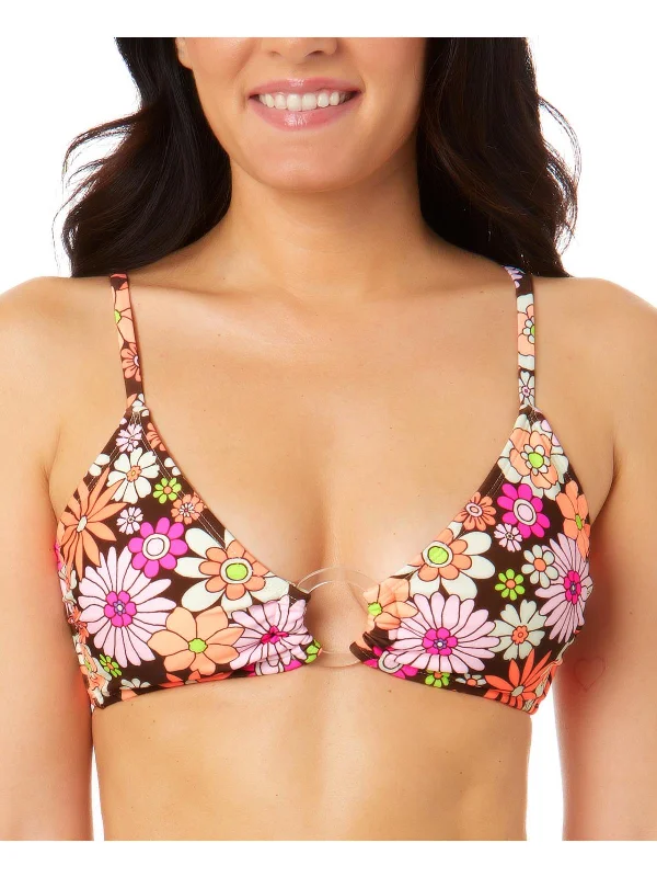 Women's Elegant Clothes Juniors Womens Floral Print O-Ring Bikini Swim top