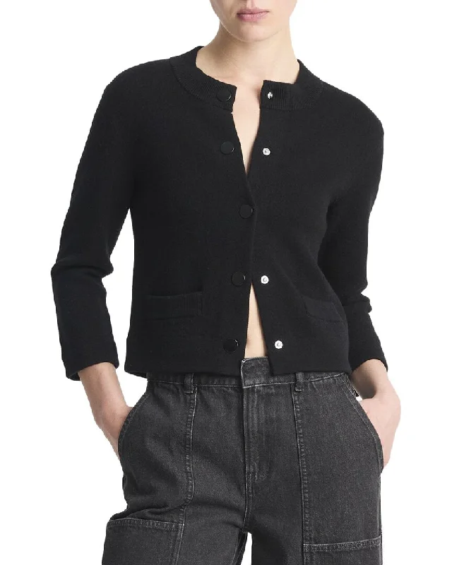 Women's Chic Outerwear Outfit Vince Shrunken Snap Wool-Blend Cardigan