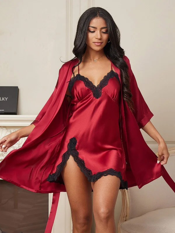 Women's Apparel And Garments Silk 2-Piece Dressing Gown with Nighgown Set