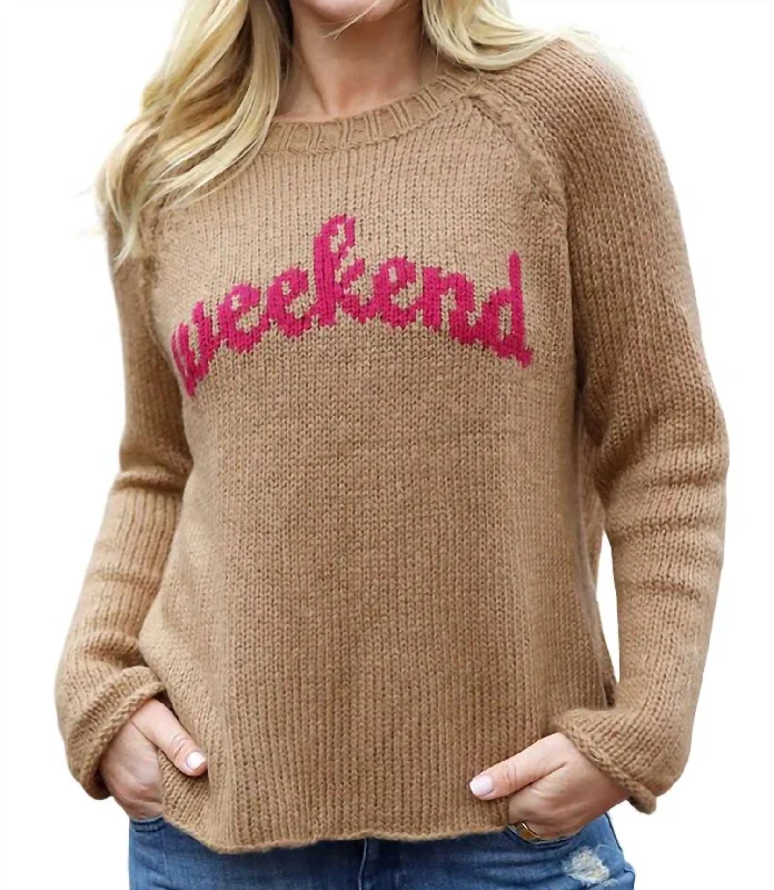 Women's Formal Event Attire Weekend Ragland Crew Sweater In Copper/pink