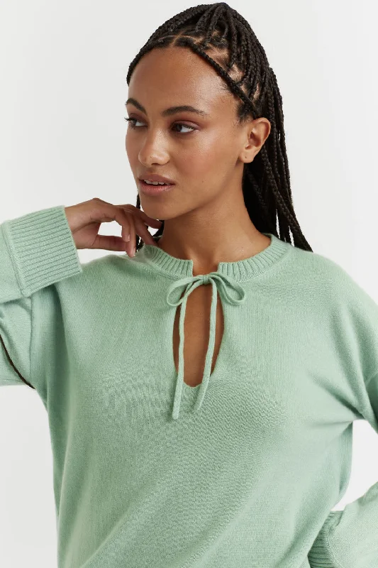 Women's High-Fashion Outfit Pistachio Cashmere Tie Neck Sweater