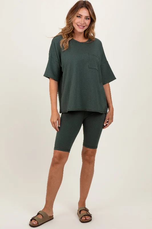 Women's Formal Apparel Hunter Green Oversized Short Sleeve Biker Short Set