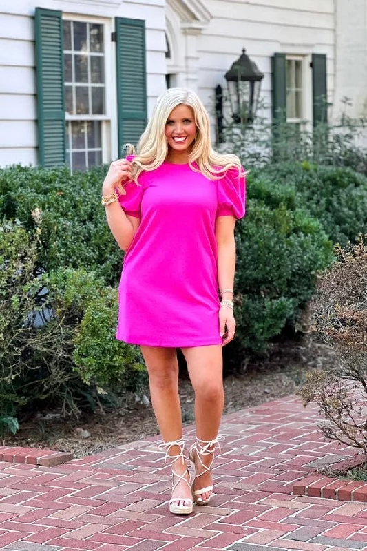 Casual Fashion Pink Puff Sleeve Dress