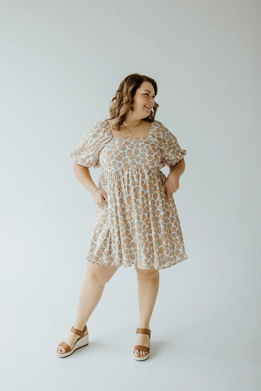 Online Boutiques RETRO PRINT BUBBLE SLEEVE DRESS