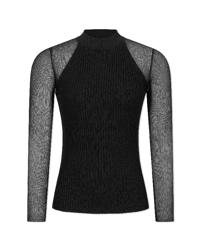 Comfortable Women's Attire Stassi Sheer-Sleeved Ribbed Sweater