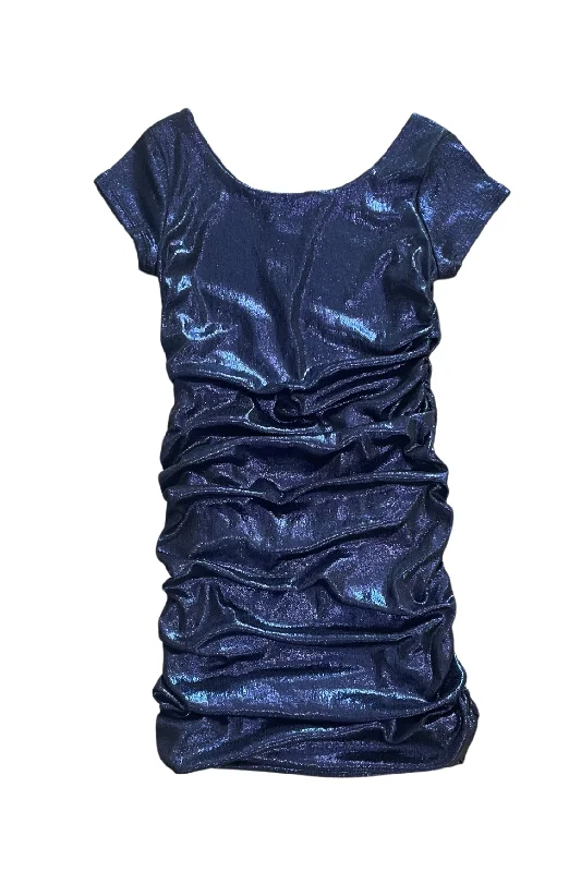 Versatile Wardrobe Essentials Navy Foil Ruched Cap Sleeve Dress