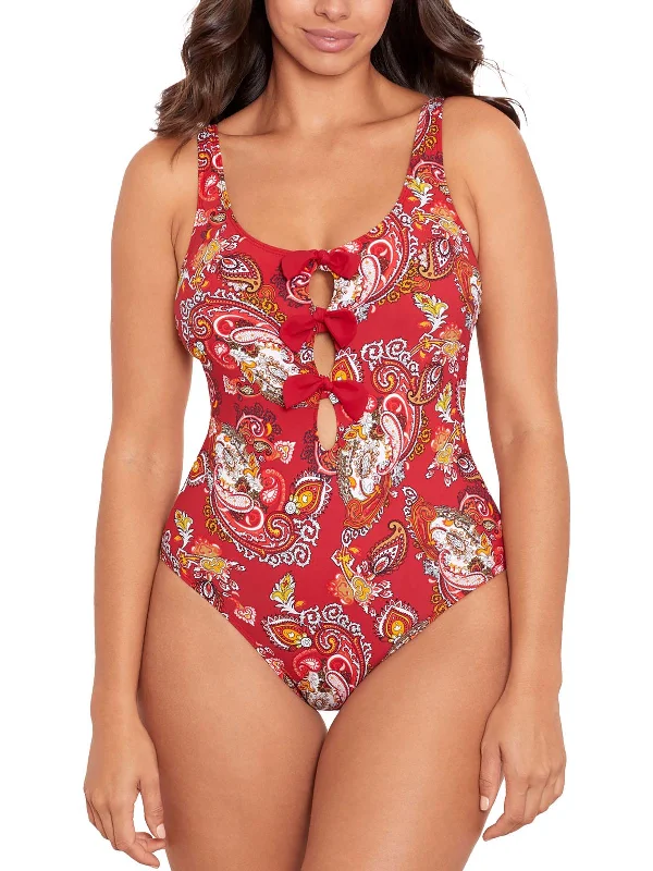 Women's Romantic Outfit Womens Printed Cut-Out One-Piece Swimsuit