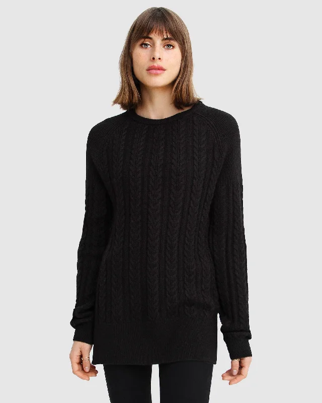 Women's Trendy Clothes At Last Cable Knit Jumper With Slit - Black