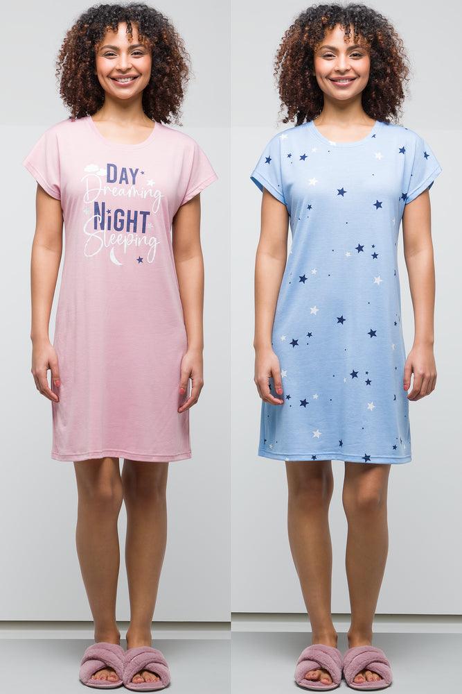 Chic Clothing For Women 2Pk Sleepshirt Pink + Blue