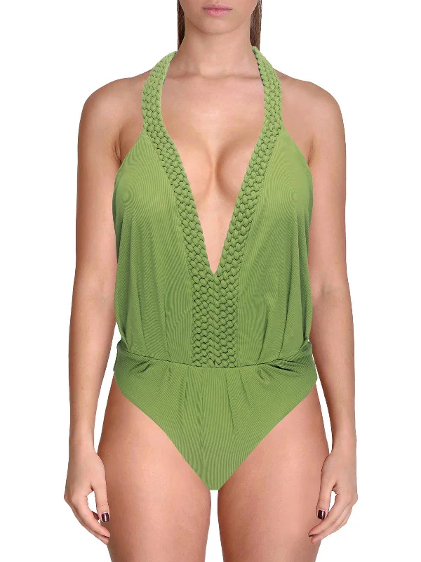 Women's Plus-Size Attire Seashell Womens Halter Deep V Neck One-Piece Swimsuit