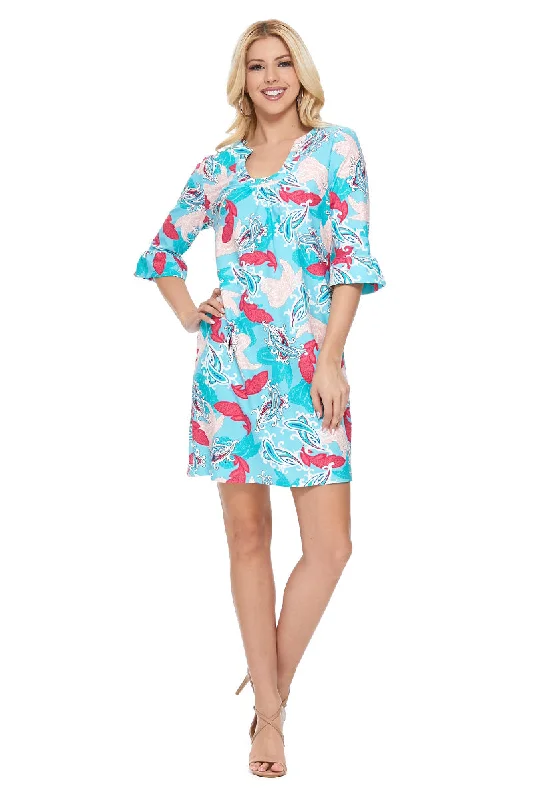 Bold Fashion Nicole Ruffle Sleeve Dress in Turquoise