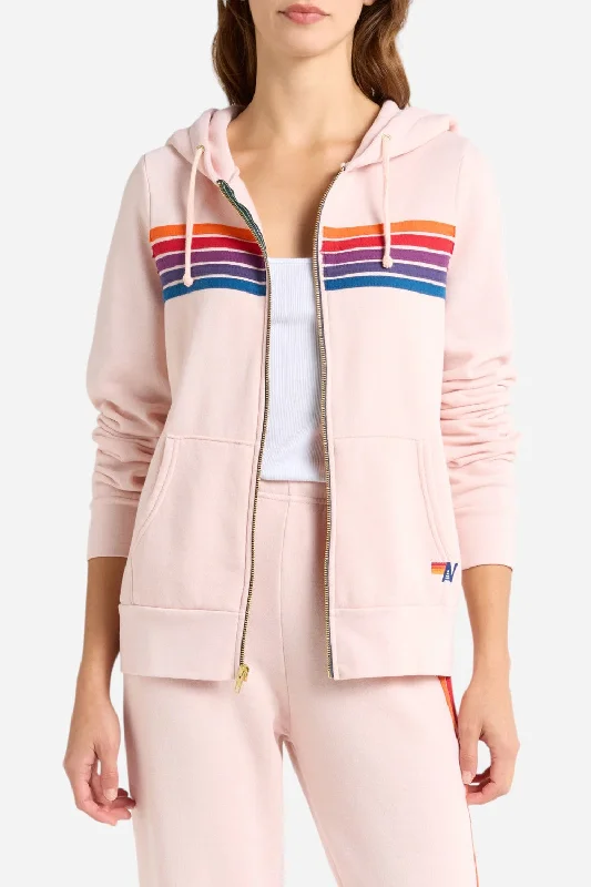 Modern Women's Apparel Aviator Nation 5 Stripe Zip Hoodie in Light Pink