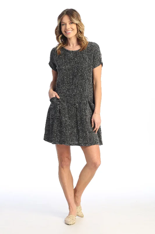 Holiday Attire Sale Black Crinkle Cotton Dolman Sleeve Dress