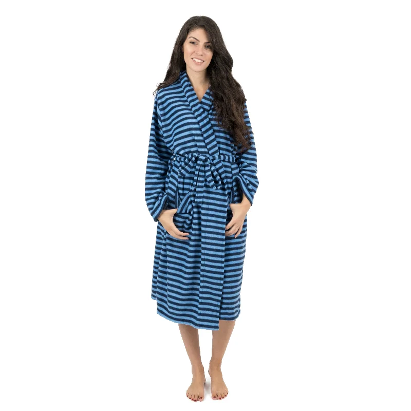 Women's Holiday Outfit Womens Fleece Robe Blue and Navy Striped