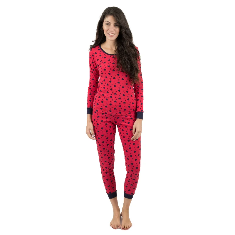 Women's High-End Clothing Womens Two Piece Cotton Pajamas Navy Hearts