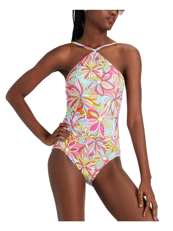 Women's Sporty Chic Clothes Womens Printed High-Neck One-Piece Swimsuit