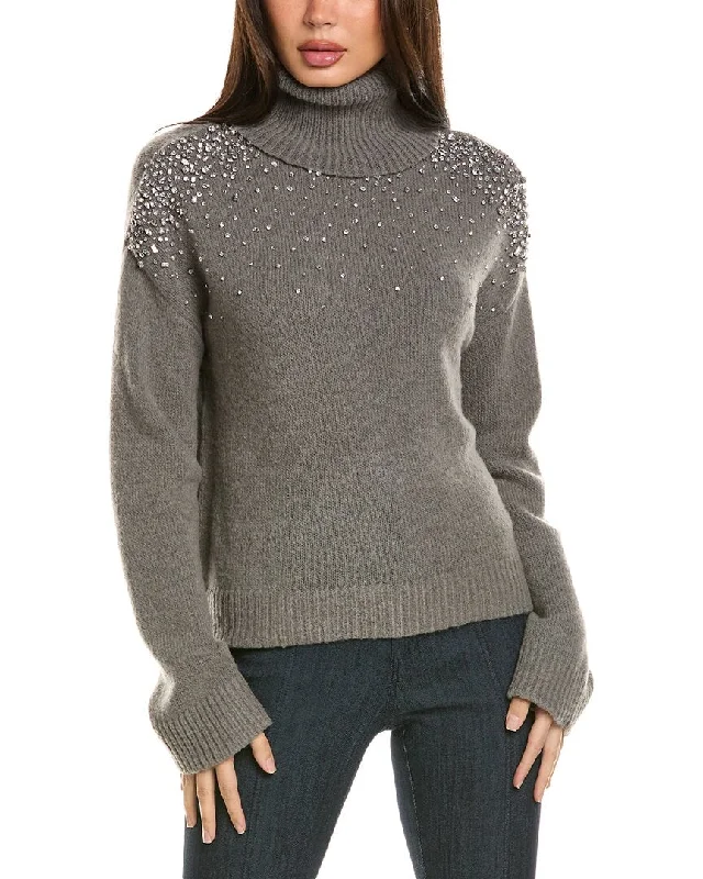 Women's Workout Clothing Cinq a Sept Alani Rhinestone Crackle Wool-Blend Turtleneck Top