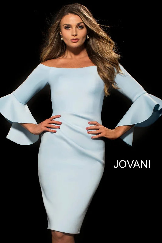 Elegant Attire For The Modern Lady Jovani 59992 Scuba Bell Sleeve Knee Length Dress 59992