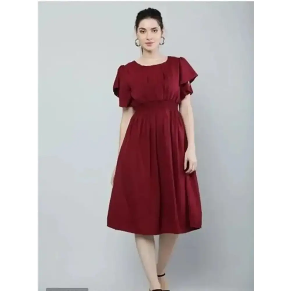 Flash Discount Fabulous Crepe Solid Purple Knee Length Dress For Women