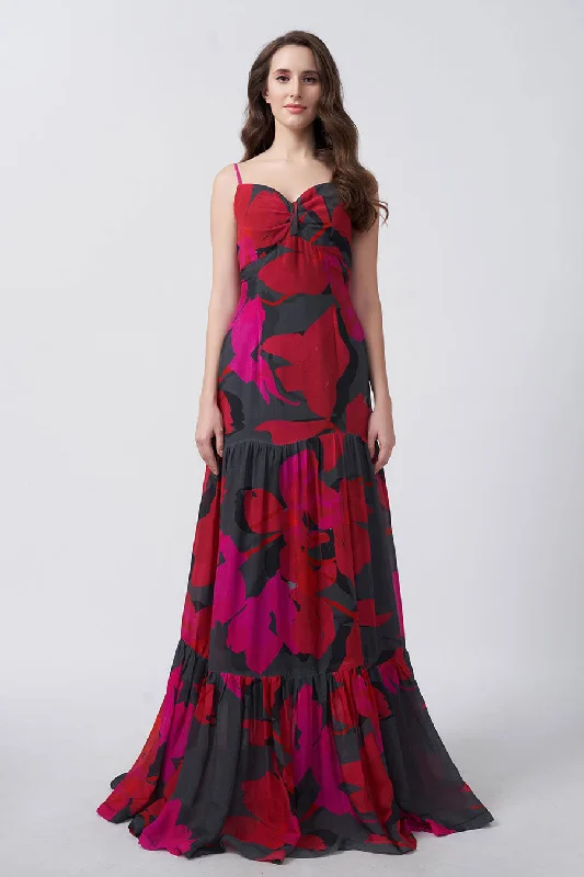 Exclusive Deals Online Pink & Black Abstract Printed Full Length Dress