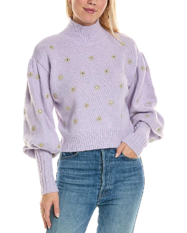 Vintage-Inspired Women's Clothes FARM Rio Mirror Embroidery Mohair & Wool-Blend Sweater