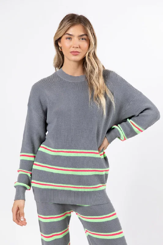 Women's High-End Clothing Seeing Stripes Pink and Green Striped Sweater FINAL SALE