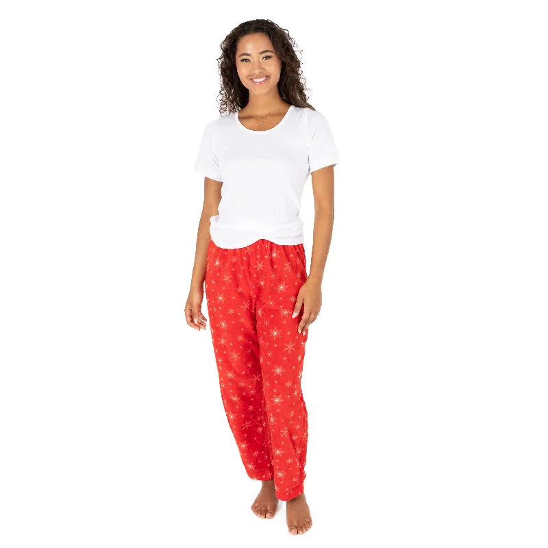 Women's Trendy Activewear Apparel Christmas Womens Fleece Pajama Pants Snowflake