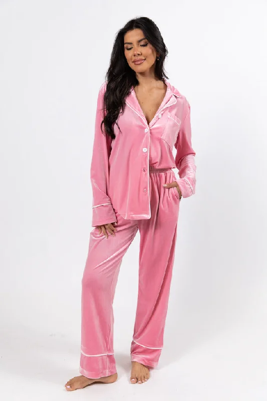 Modern Women's Apparel Asking Again Pink Velvet Lounge Pants FINAL SALE