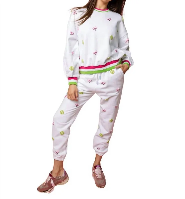 Affordable Luxury Women's Apparel Beaded Tennis Sweatshirt In White